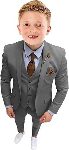 Boys Suits Formal 3 Pieces Wedding Ring Bearer Outfit Kids Tuxedo Suit Set - Picture 15 of 34