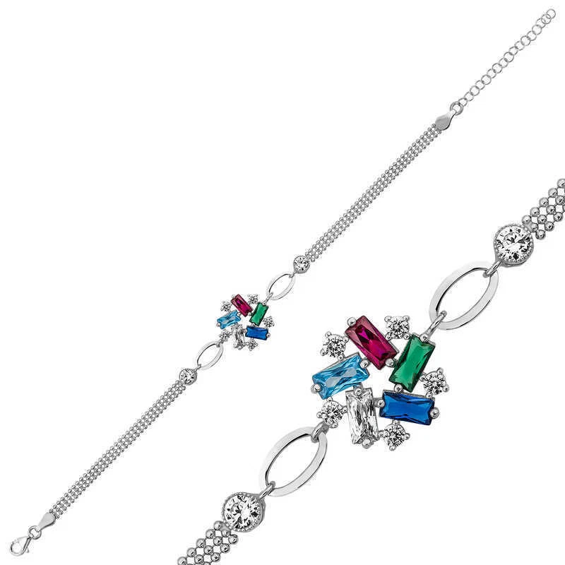 Pulsera baguette vibrante de plata de ley 925 para mujer con piedras preciosas de colores Foto 3 de 3