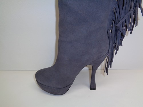 Mojo Moxy Size 8 M BEWITCHED Grey Suede Knee High Heels Boots New Womens Shoes - Picture 6 of 12