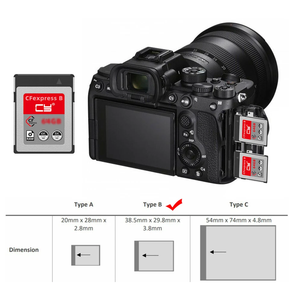 CY 256GB CFexpress Type-B Memory Card Adapter CFE CFB XS Camera 8K RAW PCIe - Image 4 of 4