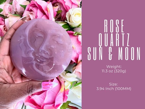 Rose Quartz Sun and Moon - Rose Quartz Sun & Moon Face Carving - 4" Rose Quartz - Picture 5 of 8