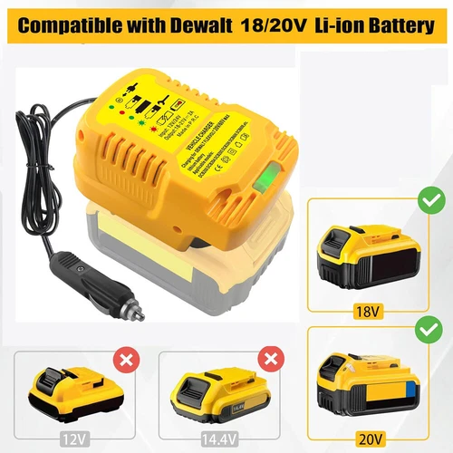 Mini Car Charger for Dewalt 20V 18V Li-ion Battery Portable Use on Car Cigarette - Picture 2 of 6