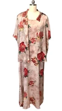 Citron Santa Monica Maxi Dress Set 100% Silk Floral Mum Print Women’s Sz XL
