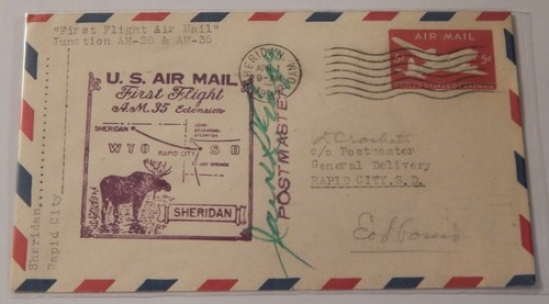 Sheridan Wyoming to Rapid City South Dakota April 1 1947 first flight airmail