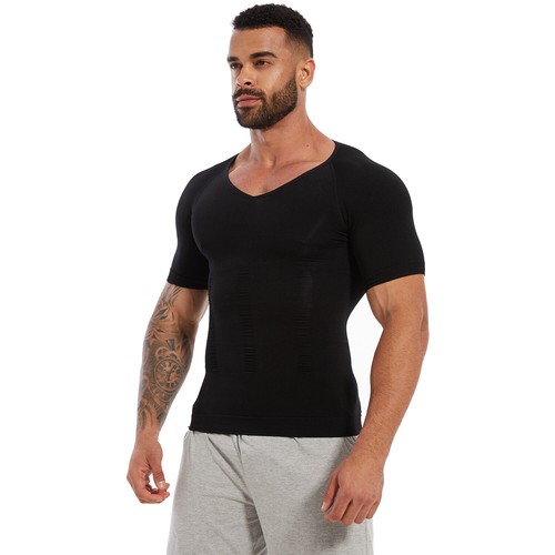 Men's Gynecomastia Undershirt V-Neck Chest Compression Shirts Slim Body Shaper - Picture 7 of 20