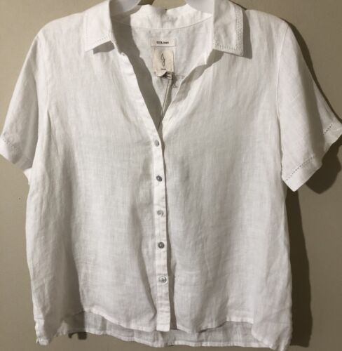Joie Womens 100% Linen Short Sleeve Button Up Top Blouse Shirt White Sz XL NWT