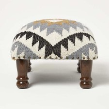 Traditional Style Handmade Kilim Pouffe & Footstool with Wooden Legs