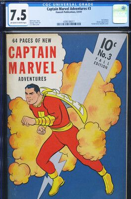 CAPTAIN MARVEL ADVENTURES #3 - CGC-7.5, OW-W - Fawcett - vs