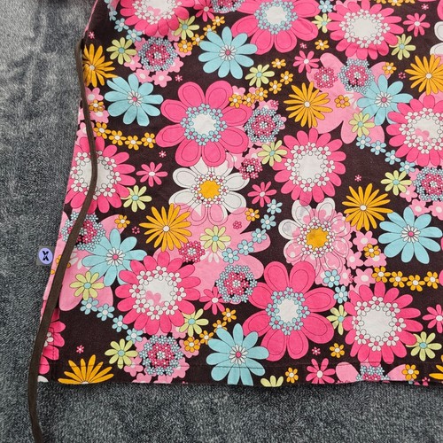 Landau Scrub Top womens 15 multi colored floral ties at waist short sleeve nurse - Picture 13 of 17