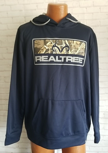 Realtree Hoodie Sweatshirt Mens Large Navy Blue New Hunting Camo Deer Pocket - Picture 2 of 9