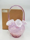 Fenton 1997 Pink Dusty Rose Poppy Overlay Iridescent Glass Basket C2762 Rare
