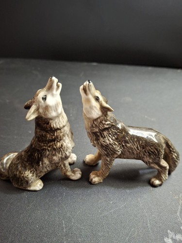 Wolf Ceramic Miniature Wild Dog Figurine Animals Porcelain Collectibles - Picture 6 of 6