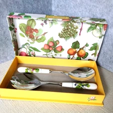 Portmeirion Salad Servers Utensils Fork & Spoon POMONA Blueberry Cherry 9.5"