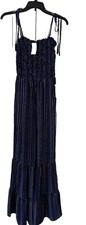 NWT Bailey Blue White Stripe Smocked Bodice Flare Leg Jumpsuit Womens Small 961