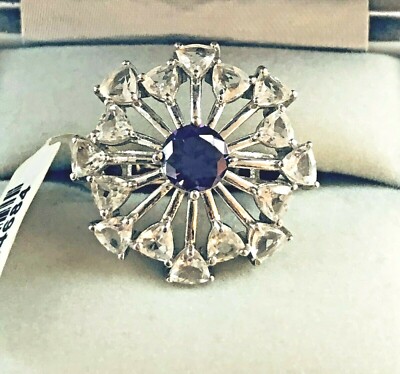 KARIS STS Silver Snowflake Amethyst Purple & Clear Stone Cocktail Ring 7.25