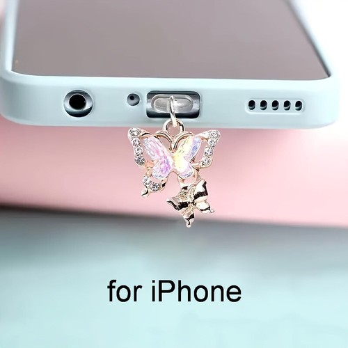 1PC Phone Dust Plug Pendant Butterfly With Artificial Diamonds Accessory Dec _yi - Zdjęcie 7 z 13