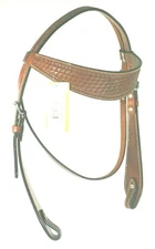 Abetta Medium Oil Leather Basket Stamped Flared BrowBand Headstall w/ Texas Star