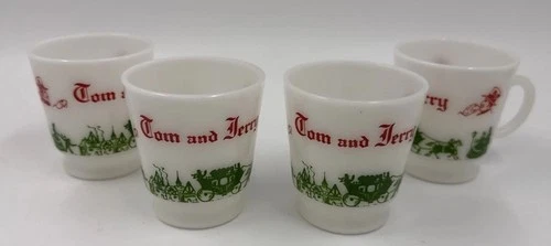 Vintage Tom And Jerry Eggnog Mugs, Set Of 4 New Years Eve Auld Syne Hazel Atlas