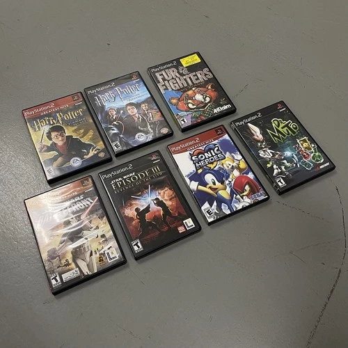 7-CT PS2 Game Lot w/ Dr Muto Star Wars Sonic Harry Potter Fur Fighters Playstati
