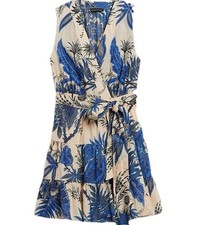 Banana Republic Womens Blue Floral Stampa Ruffle Wrap Mini Resort Dress Size XS