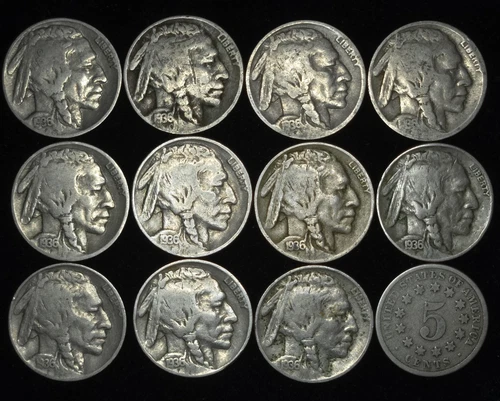 Lot of 12 Buffalo Nickel 1936 1936-D Full Date Shield Nickel Mixed Bulk Lot