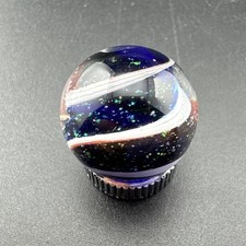 Contemporary Handmade Art Glass Marble .73" Red White Blue Sparkly Opal Swirl UV