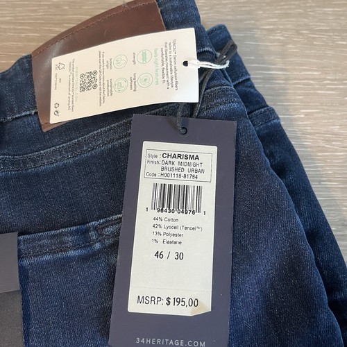 34 Heritage Charisma Comfort Rise Classic Stretch Dark Wash Blue Jeans 46x30 NEW - Picture 8 of 14