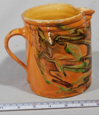 Antique slipware pitcher French marbled glaze Jaspe 18th / 19th century Savoy