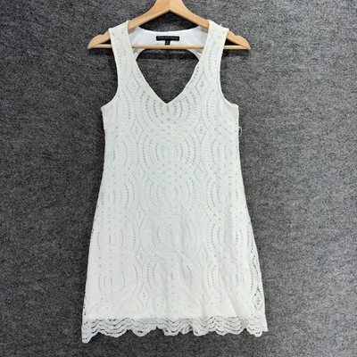 Three Pink Hearts Dress Women S White Geometric Crochet Shift Short Sleeveless