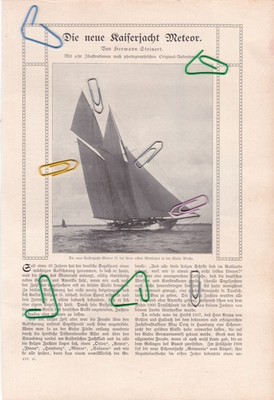 Die neue Kaiserjacht Meteor IV. 1909 mit Text u. 8 selten Original Fotos v. 1909
