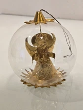 Vtg Resl Lenz Gold Punched Foil Angel Glass Spinner Christmas Ornament W Germany