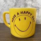 VTG Federal Heat Proof Milk Glass Smily Face “Have A Happy Day” Coffee Mug
