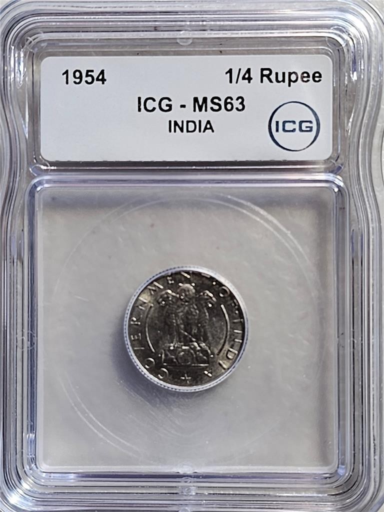 India 1/4 Rupee 1954 ICG MS 63