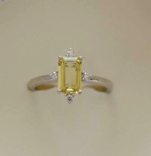 1.35ct Natural Yellow Sapphire Engagement Ring Solitaire 14k White Gold Plated