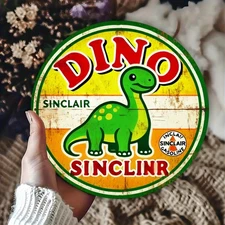 Vintage Sinclair Dino Gasoline Round Tin Metal Signs Home Décor 8x8 