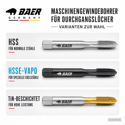 Maschinengewindebohrer BAER metrisch M2 - M16 Gewindebohrer HSS HSSE-VA HSSE-TiN