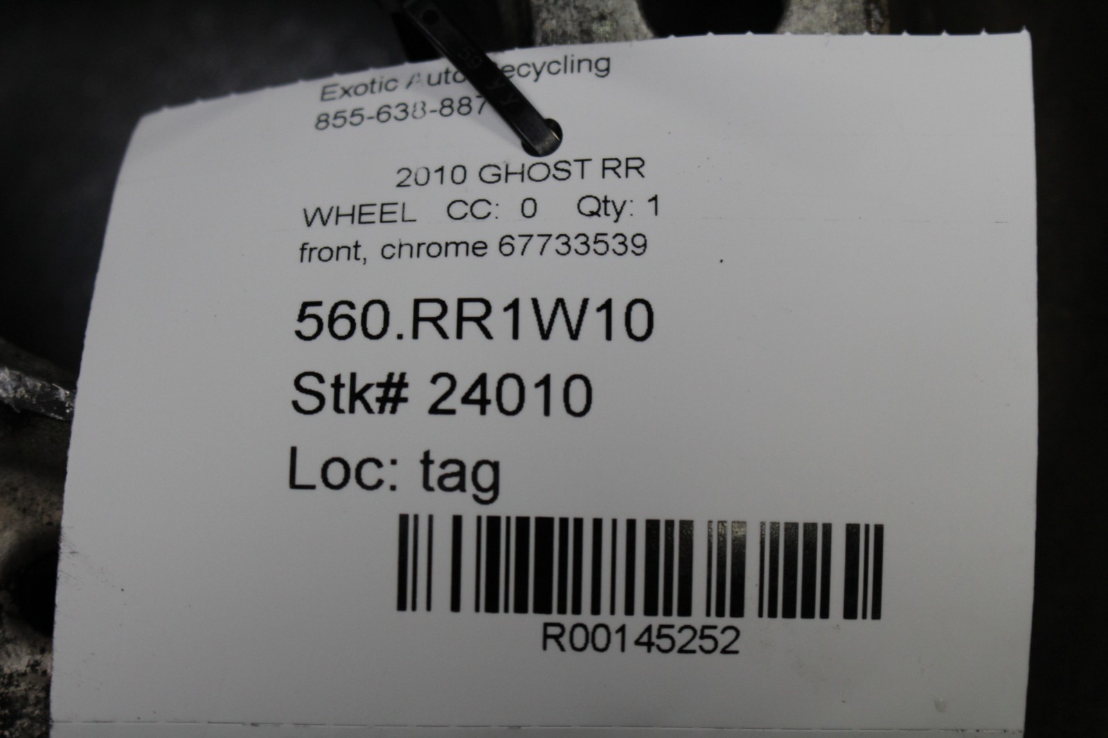 Rolls Royce Ghost, Front Wheel, Chrome, Used, P/N 67733539