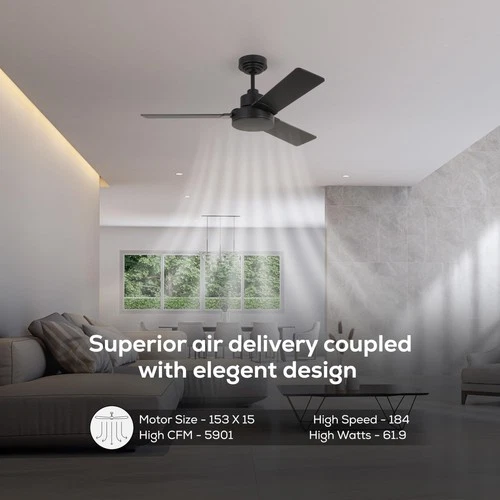 Monte Carlo Jovie 52" 3 Blade Ceiling Fan, Modern Style, Midnight Black - Picture 6 of 7