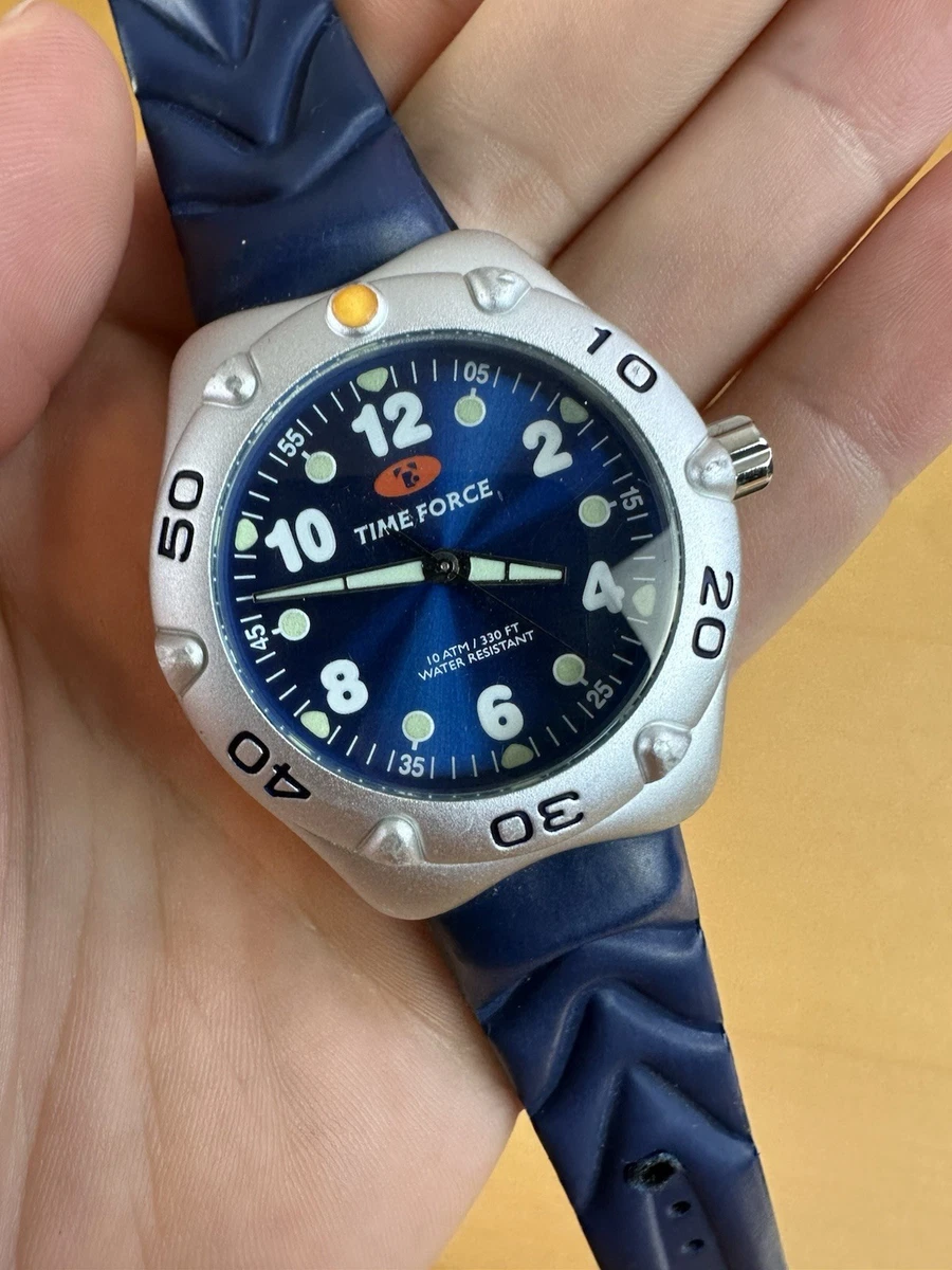 VTG Time Force Men's Watch Aluminum Rare 9806 Blue Silver NEEDS BATTERY Y2K