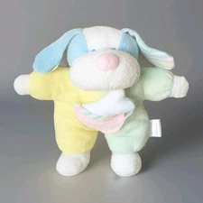 Vintage SOFT DREAMS Plush Pastel Terry Cloth Toy Rattle Puppy Dog Bone Pocket