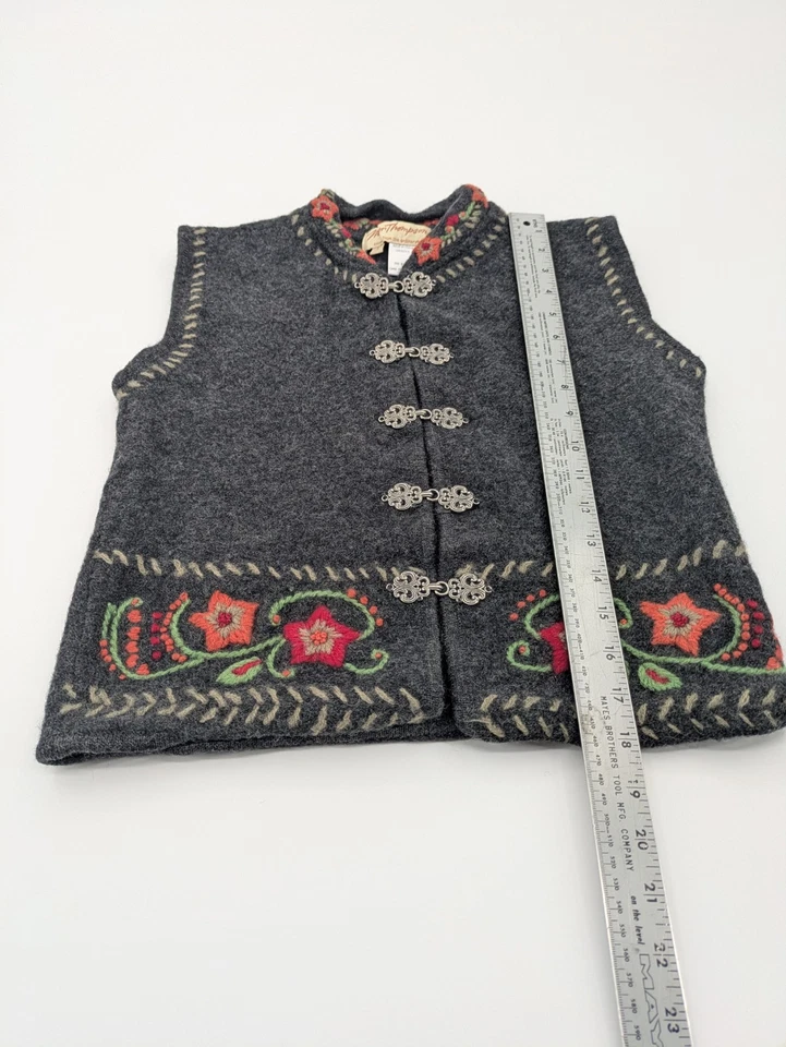 Chaleco Suéter Norm Thompson Mujer S Negro Lana Floral Bordado Cierre Plateado Foto 2 de 4