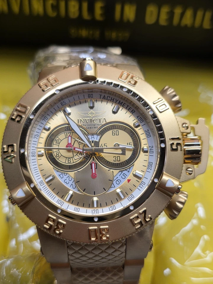 RELOJ CRONÓGRAFO INVICTA HOMBRE 50MM SUBAQUA NOMA III 5403 TRIPLE ORO NUEVO Foto 2 de 4