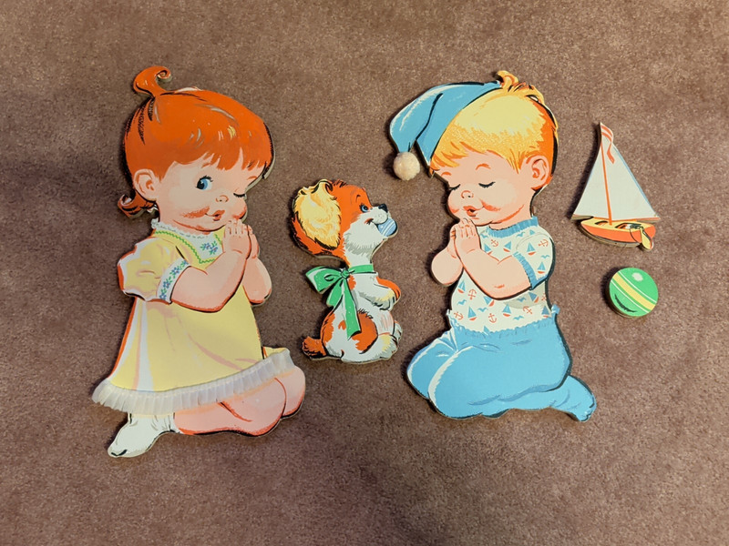 Vintage Dolly Toy Praying Boy and Girl Wall Art Set