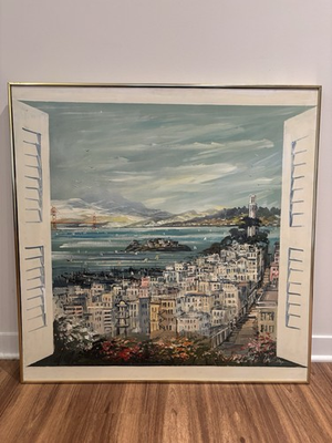 #ad John Checkley San Francisco Oil Painting Signed w Autograph 36x36 Framed $399.00
