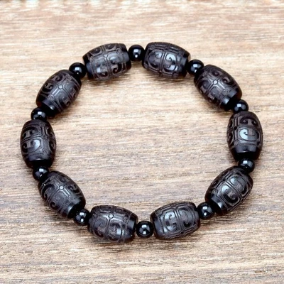 SANDEHOLZ *** Tibetisches Buddhistisches Armband Glücksarmband Perlen geschnitzt - Bild 1 von 4