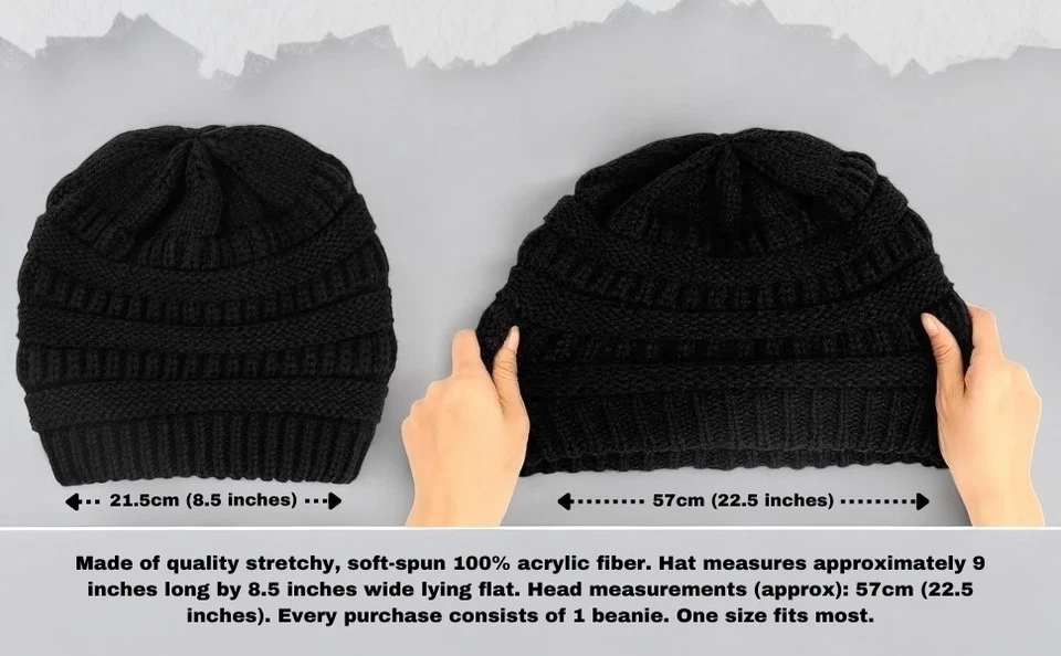 Solid Plain Slouchy Knit Beanie Hat Ski Skull Winter Men Women Cuff Cap Baggy CF - Image 4 of 4