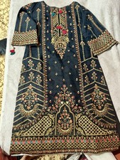 Black Embroidered Synthetic Salwar Kameez Set Dupatta Traditional Outfit Women M