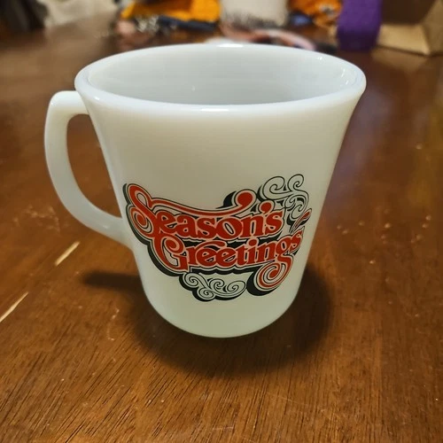 SEASON'S GREETINGS ~ Vintage PYREX Ovenware Mug ~ Santa Claus ~ Candy Cane