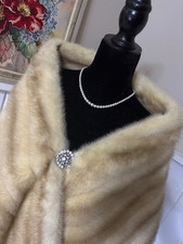 Vintage Genuine Blonde Ivory Cream Mink Fur Stole Wrap Shawl