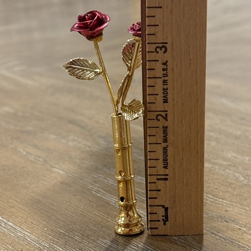 Vtg Dollhouse Miniature Gold Plated Metal Roses Vase Flower Arrangement 3” - Picture 9 of 11